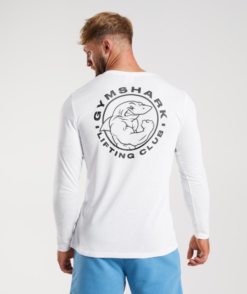 Koszulki Gymshark Legacy Long Sleeve Męskie Białe | PL 758OFE